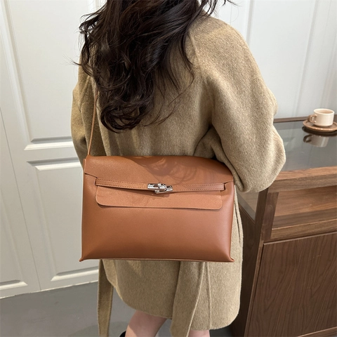 Borsa Sottoascellare in Pelle PU Vintage per Donna Moda Chiusura a Girello Borsa a Tracolla Minimalista Pendolare Borsa a Tracolla Classica Tinta Unita