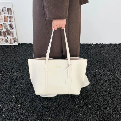 Grote Capaciteit Dames Tote Bag Minimalistisch PU Synthetisch Leer Schoudertas Voor Kantoor Woon-werkverkeer Dagelijks Gebruik
