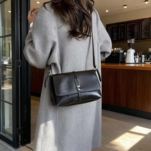 Vintage PU Leren Crossbodytas Voor Dames Retro Schoudertas Met Klep En Verstelbare Riem Modieuze Handtas Elegante Portemonnee
