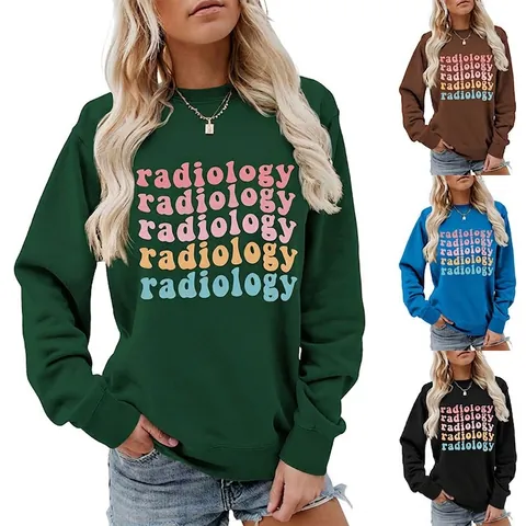 Damen Sweatshirt Rundhalsausschnitt Langarm Baumwollmischung Lässig Radiology Bunter Buchstabendruck Streetwear Pullover Oberteile