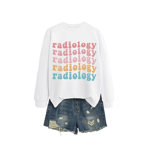 Damen Sweatshirt Rundhalsausschnitt Langarm Baumwollmischung Lässig Radiology Bunter Buchstabendruck Streetwear Pullover Oberteile