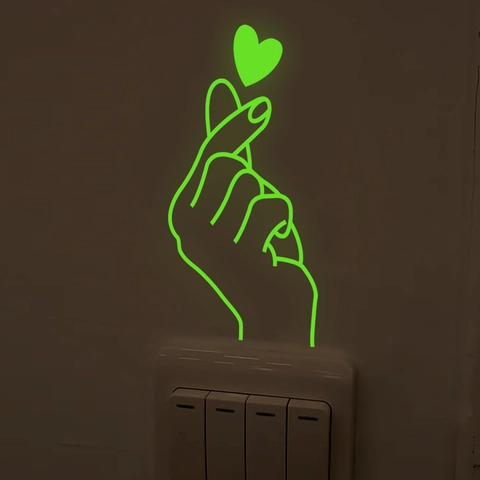 Pegatina De Interruptor Gesto De Corazón Luminoso Calcomanía De Pared Fluorescente Para Dormitorio Sala Decoración