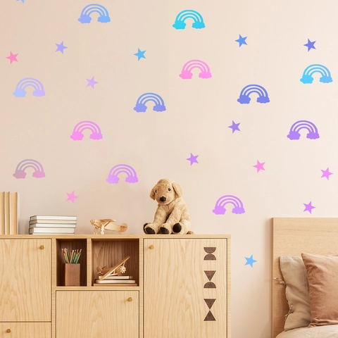 Autocollants Muraux Lumineux Arc-en-ciel Et Étoile Stickers PVC Auto-adhésifs Pour Chambre D'enfant Décoration De Maison