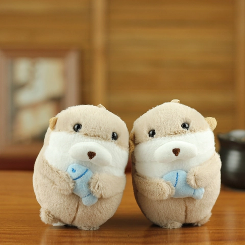 Cute Sea Otter Plush Keychain Pendant Soft Stuffed Animal Toy With Blue Fish Bag Charm Gift For Kids Women Healing Style
