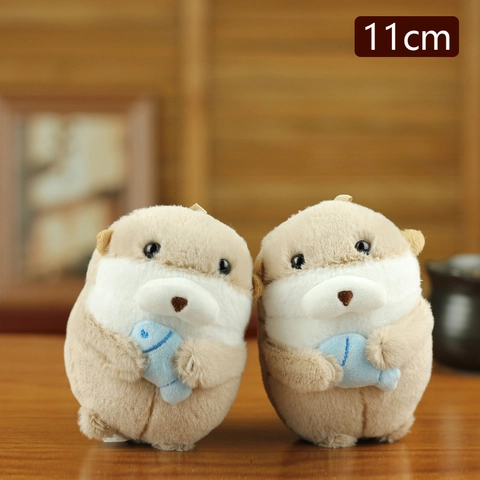 Cute Sea Otter Plush Keychain Pendant Soft Stuffed Animal Toy With Blue Fish Bag Charm Gift For Kids Women Healing Style