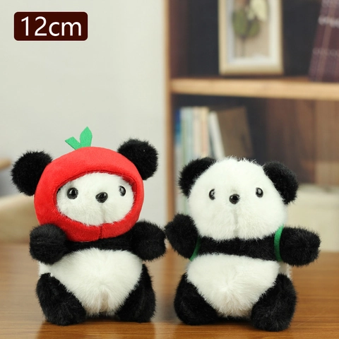 Adorable Panda Plush Keychain Mini Stuffed Animal Toy With Creative Apple Hat Backpack For Bag Charm Backpack Decoration Gift