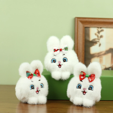 Simpatico Portachiavi a Forma di Coniglio in Peluche Bianco Ciondolo Morbido Peluche Giocattolo Borsa Ornamento Con Fiocco