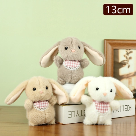 Cute Rabbit Plush Keychain Pendant Soft Stuffed Animal Toy Bunny With Checkered Lace Bib For Bag Charm Gift Home Decor