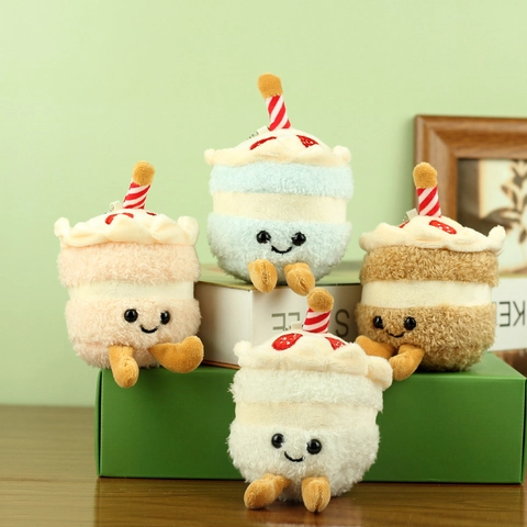 Cute Birthday Cake Plush Keychain Soft Strawberry Cupcake Bag Pendant Kawaii Dessert Stuffed Toy For Women Girls Gift