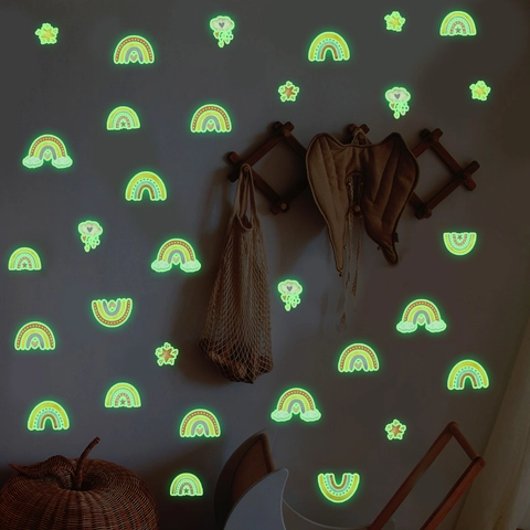 Φωτεινά Αυτοκόλλητα Τοίχου Glow In The Dark PVC Ουράνιο Τόξο Σύννεφο Αστέρι Καρδιά Διακοσμητικά Παιδικό Δωμάτιο Boho