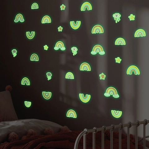 Φωτεινά Αυτοκόλλητα Τοίχου Glow In The Dark PVC Ουράνιο Τόξο Σύννεφο Αστέρι Καρδιά Διακοσμητικά Παιδικό Δωμάτιο Boho