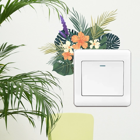 Florale Grünpflanze Lichtschalter Aufkleber PVC Selbstklebende Wandtattoos Für Wohnzimmer Schlafzimmer Büro Haus Dekor Modern