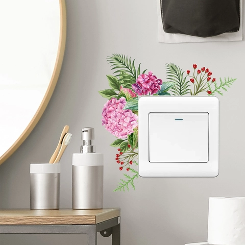 Florale Grünpflanze Lichtschalter Aufkleber PVC Selbstklebende Wandtattoos Für Wohnzimmer Schlafzimmer Büro Haus Dekor Modern