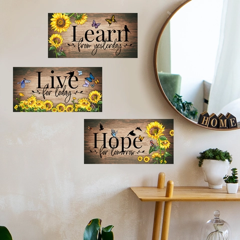Stickers Muraux Tournesol Grain de Bois Citations Inspirantes Ensemble PVC Auto-Adhésif Papillon Oiseau Décor Pour Maison Bureau