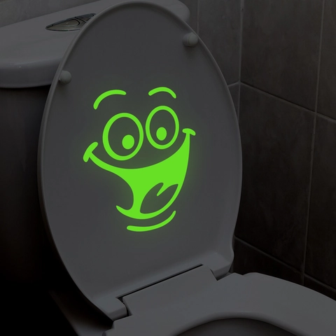 Pegatinas Para Tapa De Inodoro Luminoso PVC Dibujos Animados Cara Sonriente Calcomanía De Pared Impermeable Decoración De Baño