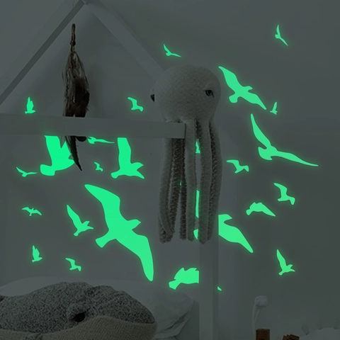Luminous Seagull Wall Stickers Glow In The Dark Colorful PVC Bird Decals For Bedroom Living Room Home Decor
