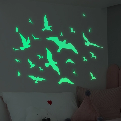 Luminous Seagull Wall Stickers Glow In The Dark Colorful PVC Bird Decals For Bedroom Living Room Home Decor