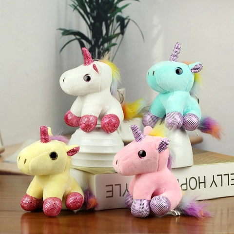Süßer Regenbogen Einhorn Plüsch Schlüsselanhänger Mit Paillettenhorn Mähne Pony Stofftier Tasche Charm Für Kinder Mädchen Geschenk