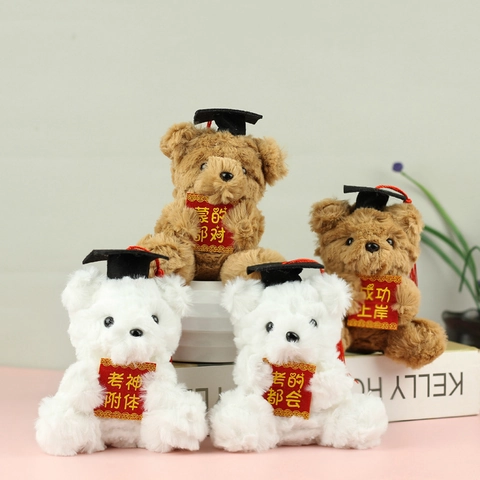 Cute Graduation Doctoral Teddy Bear Plush Keychain Doctoral Hat Exam Blessing Scroll Pendant For Students Bag Graduation Gift