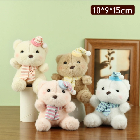 Soft Plush Teddy Bear Toy Striped Hat And Scarf Stuffed Animal Keychain Pendant Cute Bag Hanging Decoration Gift