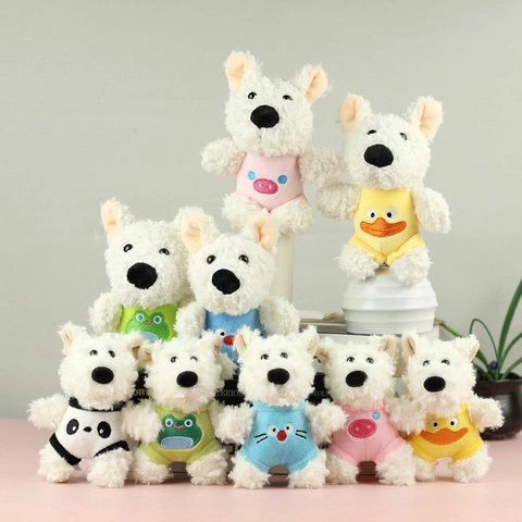 Cute West Highland Terrier Plush Dog Keychain Pendant Soft Stuffed Animal With Frog Pig Panda Outfits For Bag Decoration