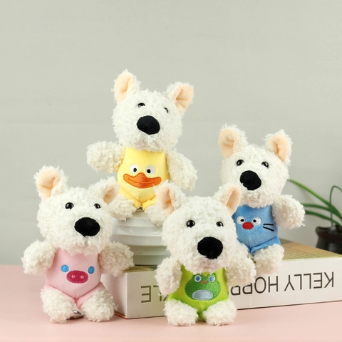 Cute West Highland Terrier Plush Dog Keychain Pendant Soft Stuffed Animal With Frog Pig Panda Outfits For Bag Decoration