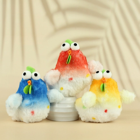 Llavero de Pollito de Peluche Lindo Color Degradado Ojos Grandes Juguete Antiestrés Colgante Para Decoración de Bolsos y Llaves Regalo