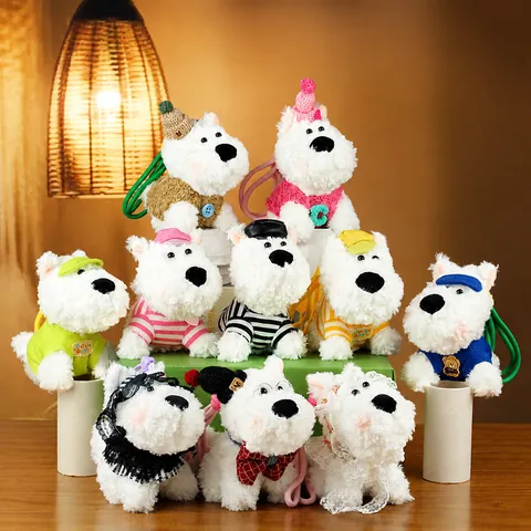 Cute West Highland White Terrier Plush Dog Keychain Pendant Soft Stuffed Animal Doll For Bag Decoration Car Keyring Gift Women