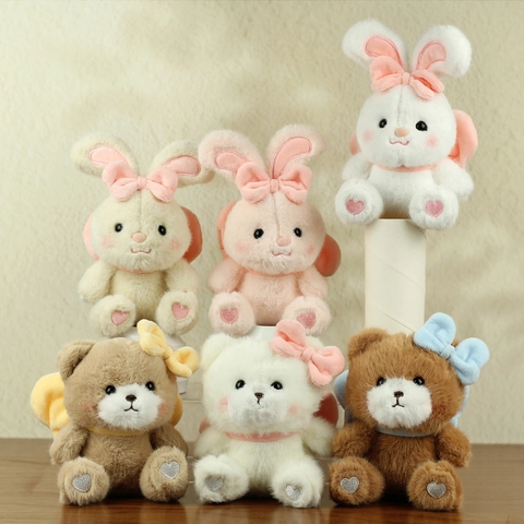Süßer Cartoon Tier Plüschtier Anhänger Hase Bär Schlüsselanhänger Mit Schleife Und Flügeln Weiche Stoffpuppe Tasche Anhänger Geschenk
