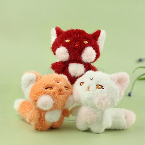 Cute Cartoon Plush Fox Cat Keychain Pendant Soft Stuffed Animal Doll Bag Hanging Ornament With Metal Buckle For Gift