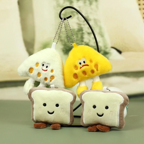 Cute Plush Toast Bread Keychain Cartoon Cheese Pendant Mini Stuffed Toy Bag Ornament For Women Girls Gift