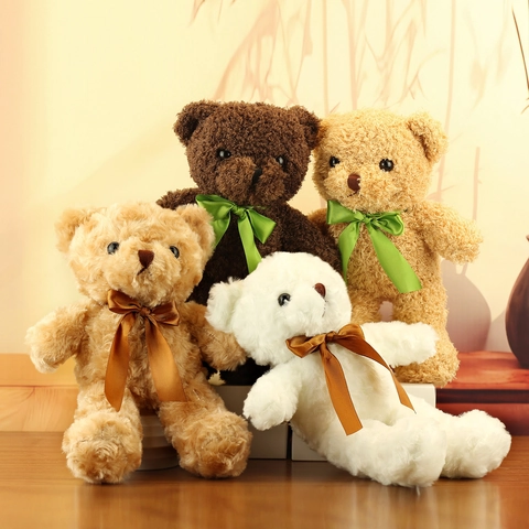 Plush Teddy Bear Soft Stuffed Animal With Satin Scarf Ribbon Cute Toy Gift For Kids Adults