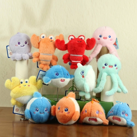 Cute Marine Animal Plush Pendant Keychain Soft Sea World Creature Stuffed Toy For Bag Backpack Charm Crab Octopus Gift