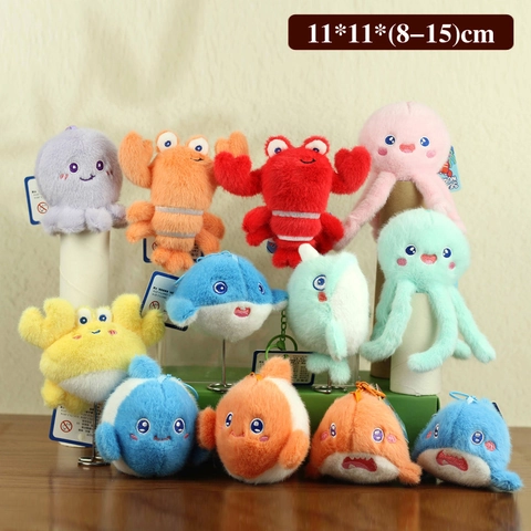 Cute Marine Animal Plush Pendant Keychain Soft Sea World Creature Stuffed Toy For Bag Backpack Charm Crab Octopus Gift