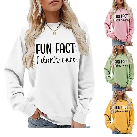Γυναικείο Φούτερ Με Σλόγκαν Fun Fact I Dont Care Στρογγυλή Λαιμόκοψη Μακριά Μανίκια Χαλαρή Εφαρμογή Casual Τοπ Από Βαμβάκι