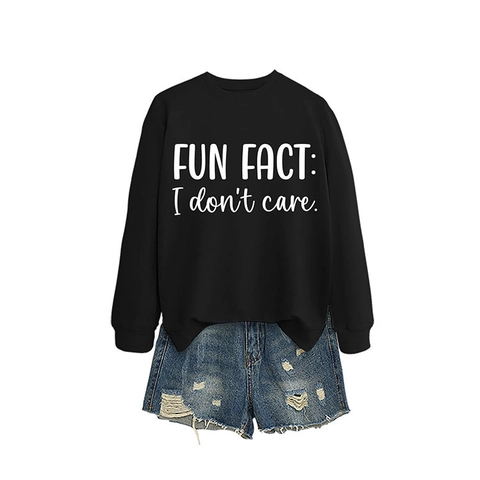 Γυναικείο Φούτερ Με Σλόγκαν Fun Fact I Dont Care Στρογγυλή Λαιμόκοψη Μακριά Μανίκια Χαλαρή Εφαρμογή Casual Τοπ Από Βαμβάκι