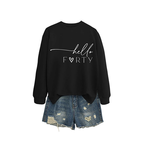 Damen Sweatshirt Mit Rundhalsausschnitt Hello Forty Herz Print Langarm Casual Baumwollmischung Pullover