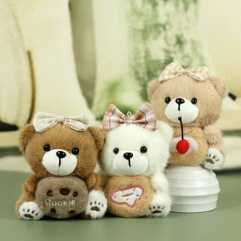 Porte-clés Ours en Peluche Mignon Avec Nœud Papillon à Carreaux Et Broderie Dessert Pour Décoration De Sac