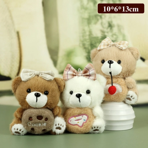 Porte-clés Ours en Peluche Mignon Avec Nœud Papillon à Carreaux Et Broderie Dessert Pour Décoration De Sac