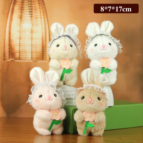 Cute Plush Rabbit Keychain Pendant Soft Stuffed Bunny Doll With Lace Hat Flower Decoration For Bag Charm Girls Kids Gift