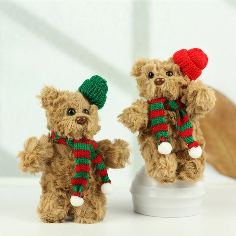 Portachiavi con Orsetto di Peluche di Natale Ciondolo per Borsa con Berretto in Maglia Rosso Verde e Sciarpa a Righe