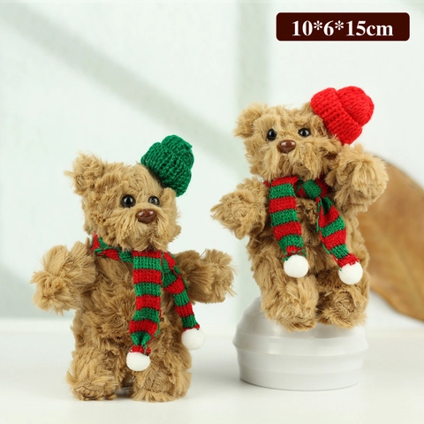 Portachiavi con Orsetto di Peluche di Natale Ciondolo per Borsa con Berretto in Maglia Rosso Verde e Sciarpa a Righe