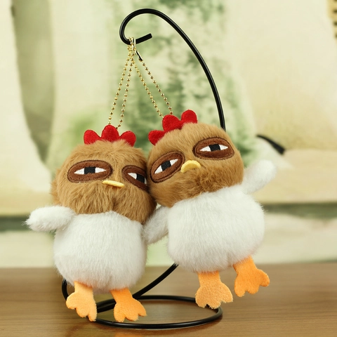 Cute Tired Expression Plush Chick Keychain Pendant Funny Soft Stuffed Chicken Toy For Bag Decoration Accessories Gift