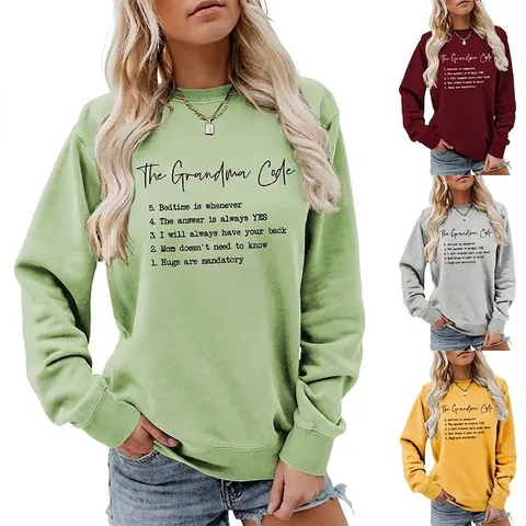 Femme Sweatshirt avec Impression Graphique The Grandma Code Manches Longues Col Rond Mélange de Coton Pull Ample Casual Top