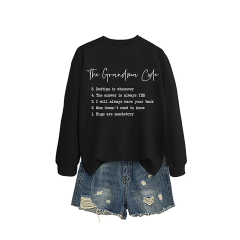 Femme Sweatshirt avec Impression Graphique The Grandma Code Manches Longues Col Rond Mélange de Coton Pull Ample Casual Top