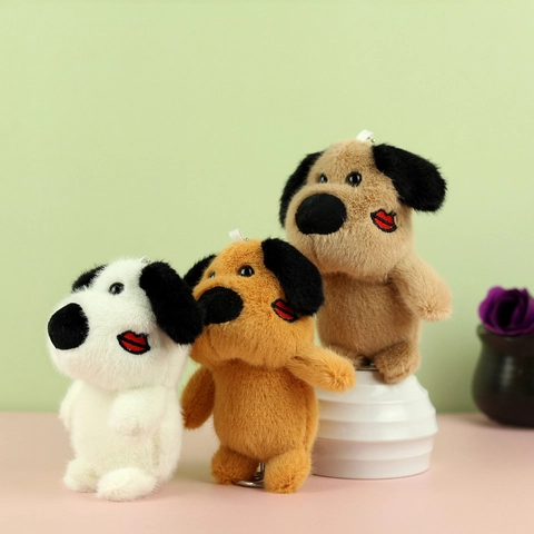 Schattige Pluche Hond Sleutelhanger Grote Oren Hanger Met Rode Lippen Borduurwerk Zacht Knuffeldier Rugzak Decoratie