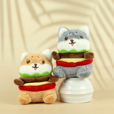 Llavero de Peluche Creativo de Hamburguesa Animal Shiba Inu Husky Gato Colgante de Bolso Juguete de Peluche Regalo Niños