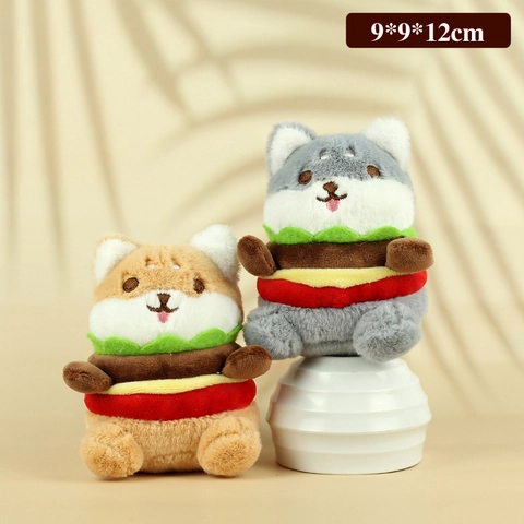 Llavero de Peluche Creativo de Hamburguesa Animal Shiba Inu Husky Gato Colgante de Bolso Juguete de Peluche Regalo Niños