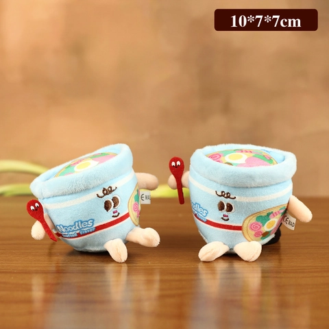 Creative Light Blue Plush Cup Noodle Keychain Pendant With Red Spoon Cartoon Seafood Flavor Soft Stuffed Toy Bag Ornament