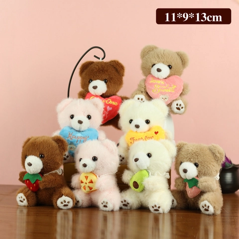 Cute Teddy Bear Plush Keychain Pendant Soft Stuffed Animal Heart Strawberry Decor Bag Charm Gift For Women Kids Kawaii Accessories